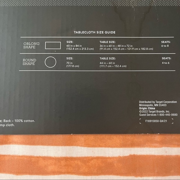 NWT threshold orange white tablecloth cover 70”x70” cotton polyethylene - Picture 6 of 6